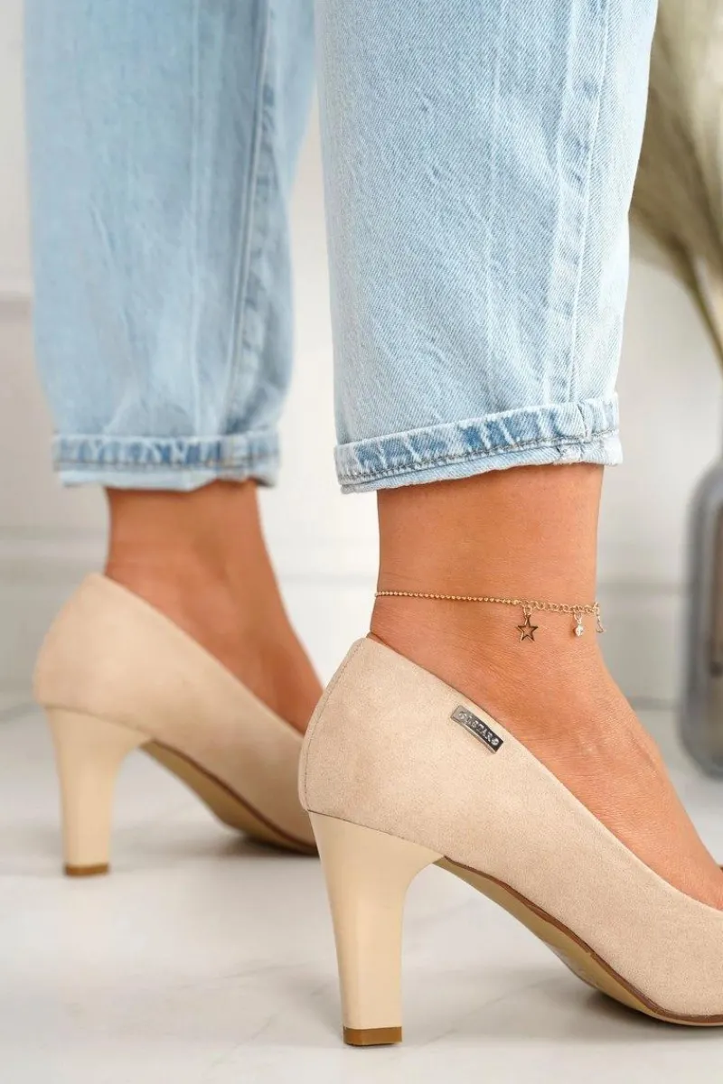 Czółenka Na Słupku>Boto Klasyczne Czółenka Na Słupku Zamszowe Beżowe Eleanor