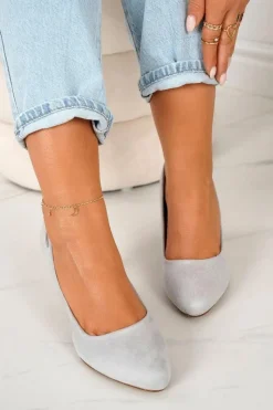 Online Klasyczne Czółenka Na Słupku Zamszowe Szare Eleanor Damskie Czółenka Na Słupku