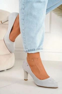 Online Klasyczne Czółenka Na Słupku Zamszowe Szare Eleanor Damskie Czółenka Na Słupku