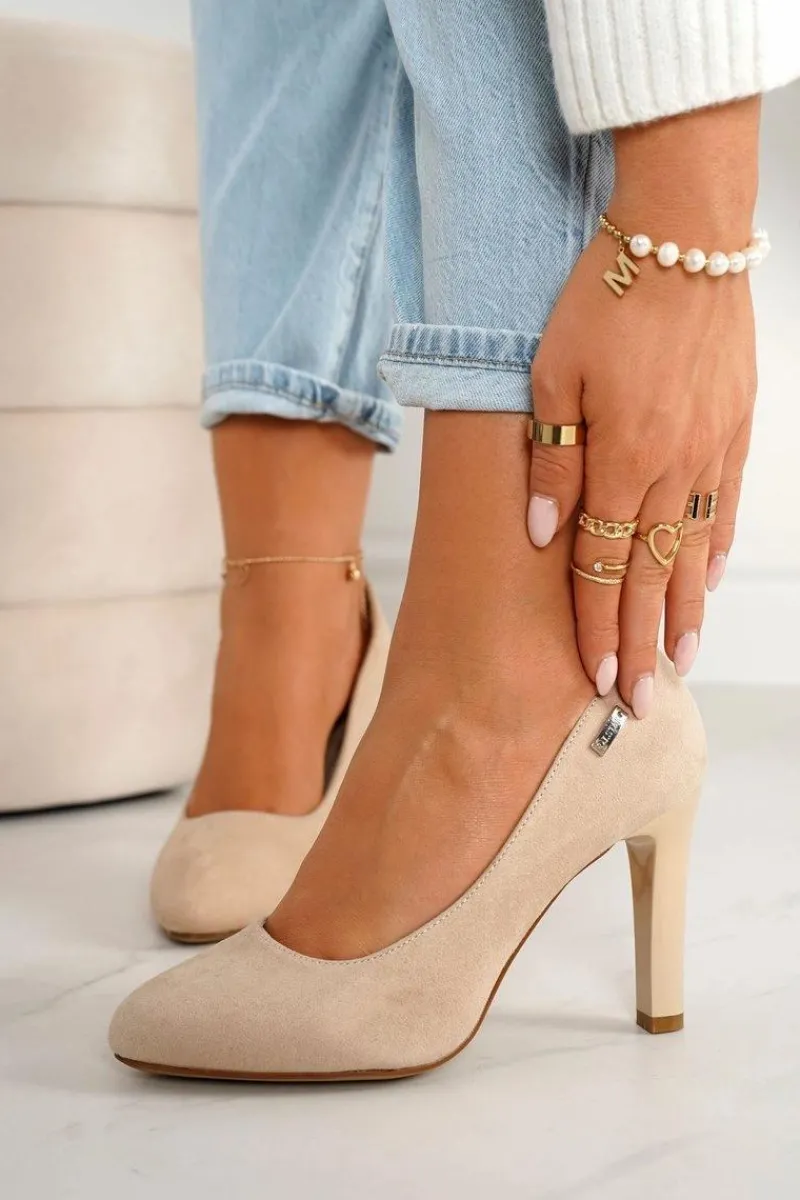 Discount Klasyczne Czółenka Na Słupku Zamszowe Beżowe Eliana Damskie Czółenka Na Słupku