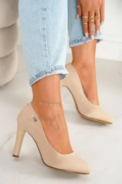 Discount Klasyczne Czółenka Na Słupku Zamszowe Beżowe Eliana Damskie Czółenka Na Słupku