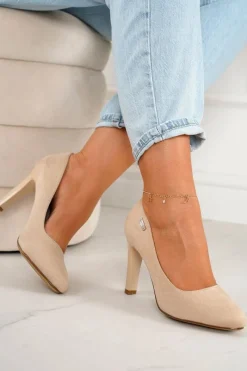 Discount Klasyczne Czółenka Na Słupku Zamszowe Beżowe Eliana Damskie Czółenka Na Słupku