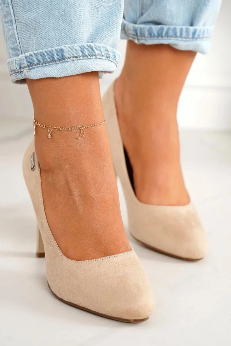 Discount Klasyczne Czółenka Na Słupku Zamszowe Beżowe Eliana Damskie Czółenka Na Słupku