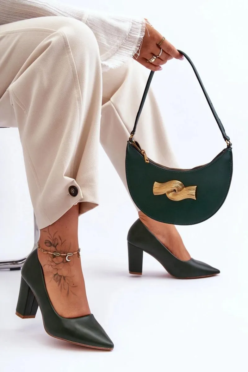 Boto Klasyczne Czółenka Na Słupku Ciemnozielone Odessa