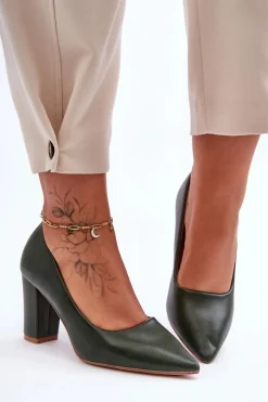 Boto Klasyczne Czółenka Na Słupku Ciemnozielone Odessa