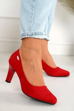 Hot Boto Klasyczne Czółenka Na Słupku Zamszowe Czerwone Eleanor