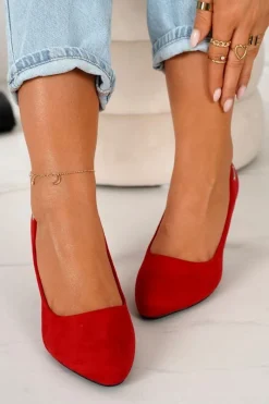 Hot Boto Klasyczne Czółenka Na Słupku Zamszowe Czerwone Eleanor