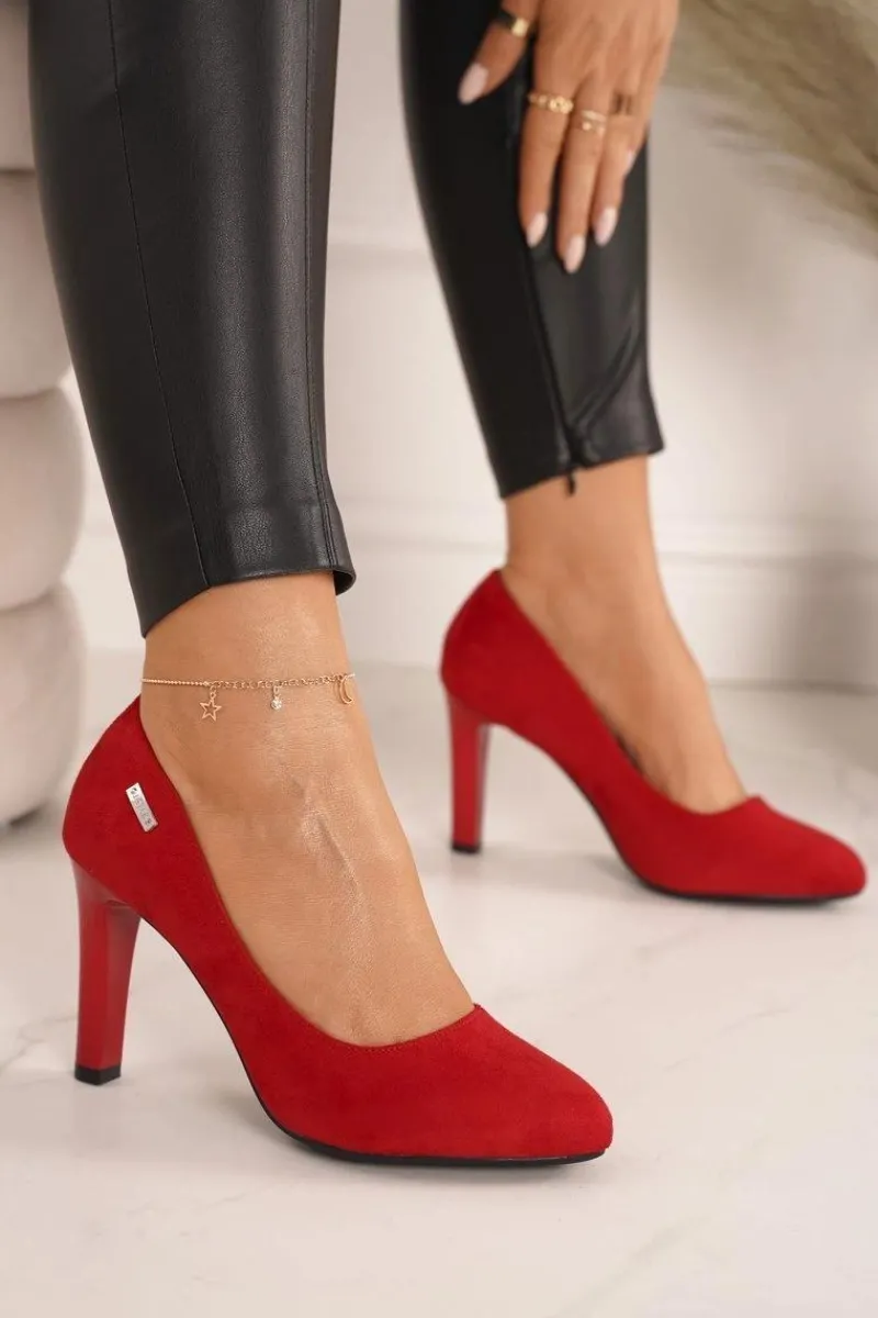 Czółenka Na Słupku>Boto Klasyczne Czółenka Na Słupku Zamszowe Czerwone Eliana