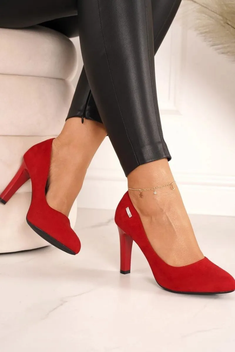 Czółenka Na Słupku>Boto Klasyczne Czółenka Na Słupku Zamszowe Czerwone Eliana