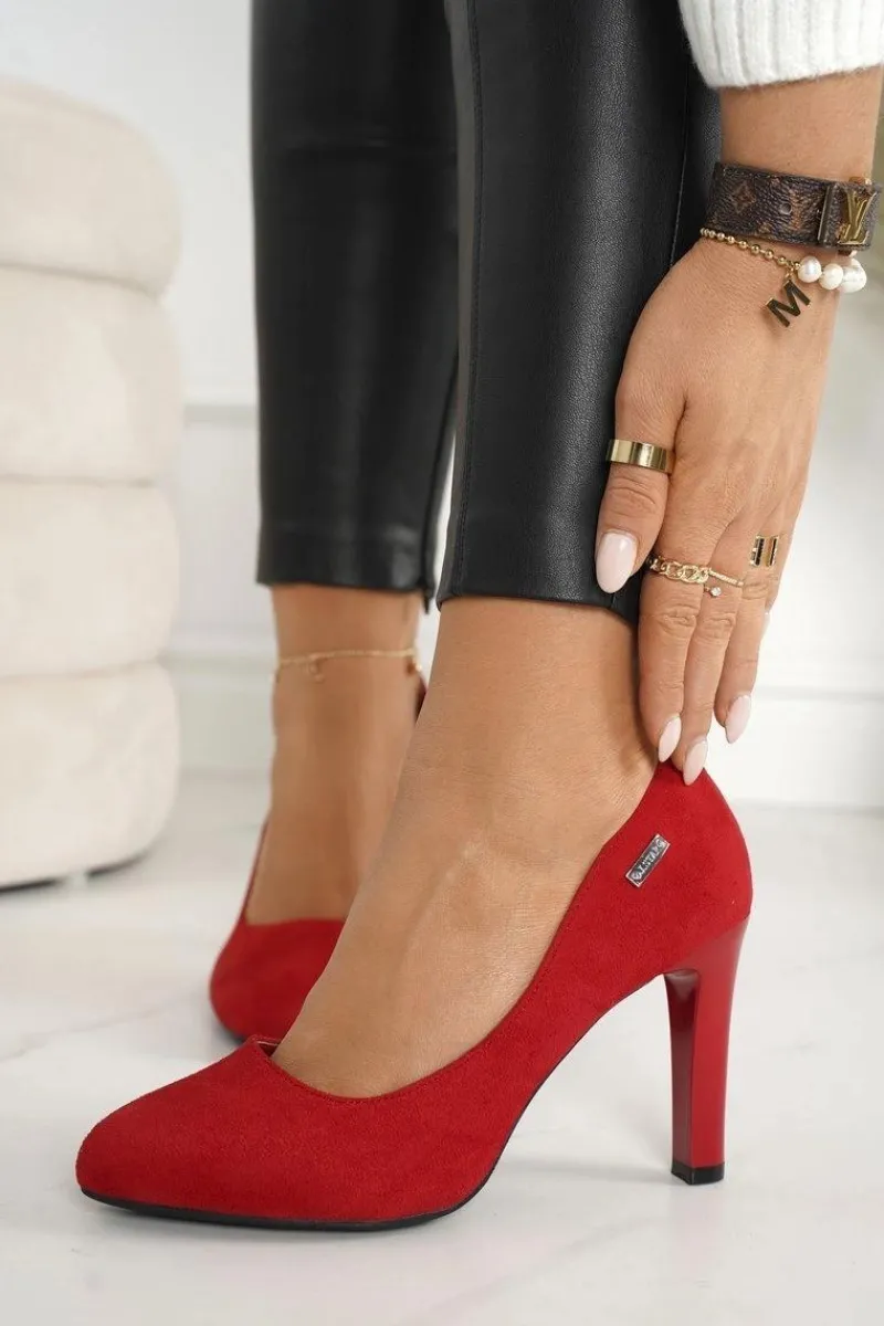 Czółenka Na Słupku>Boto Klasyczne Czółenka Na Słupku Zamszowe Czerwone Eliana