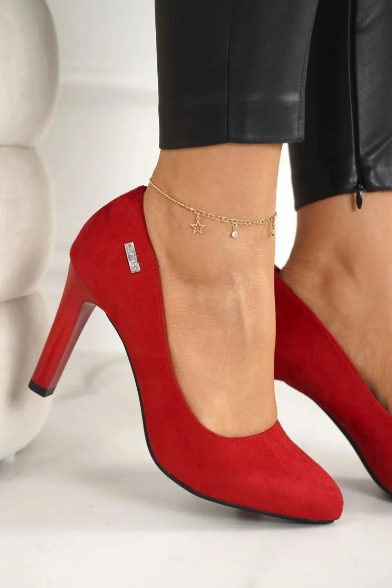 Czółenka Na Słupku>Boto Klasyczne Czółenka Na Słupku Zamszowe Czerwone Eliana