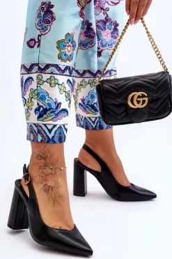 Boto Klasyczne Czółenka W Szpic Na Słupku Czarne My Love