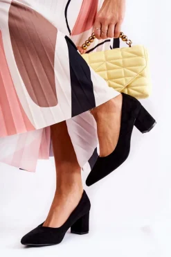 Hot Klasyczne Czółenka Zamszowe Na Słupku Czarne Lency Damskie Czółenka Zamszowe|Czółenka Na Słupku