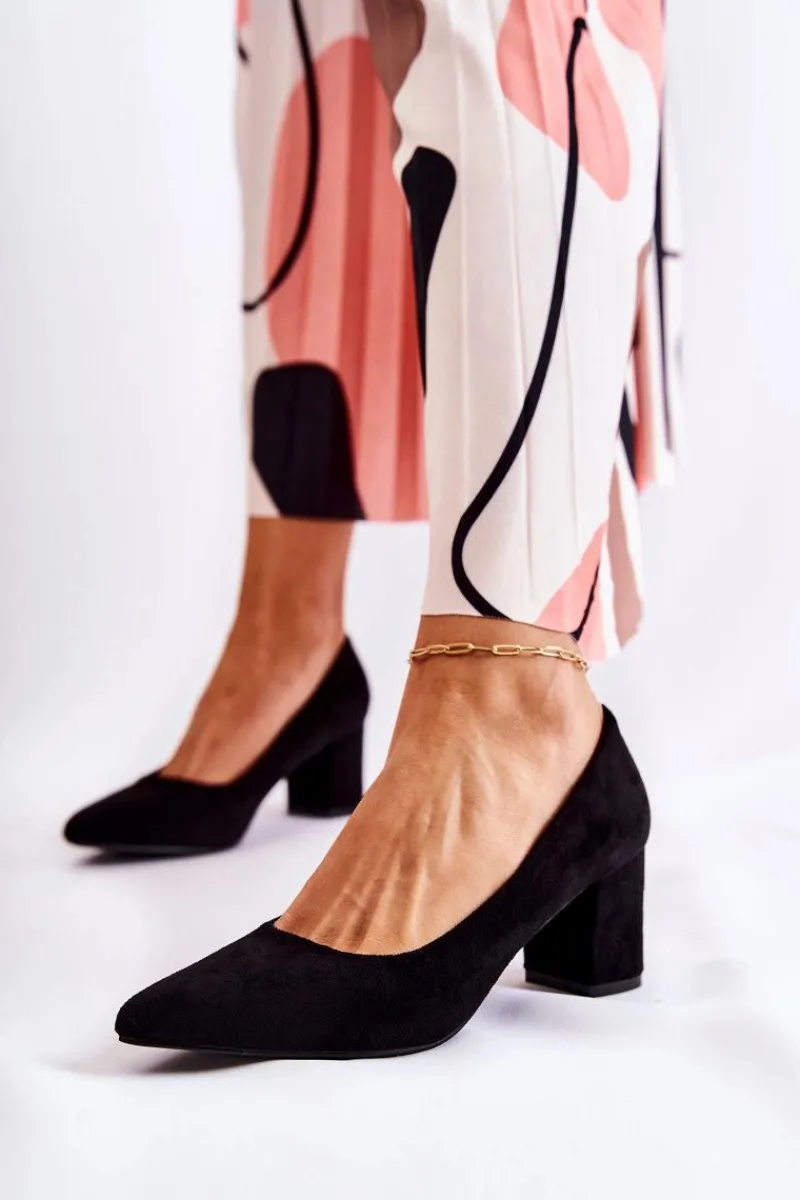 Hot Klasyczne Czółenka Zamszowe Na Słupku Czarne Lency Damskie Czółenka Zamszowe|Czółenka Na Słupku