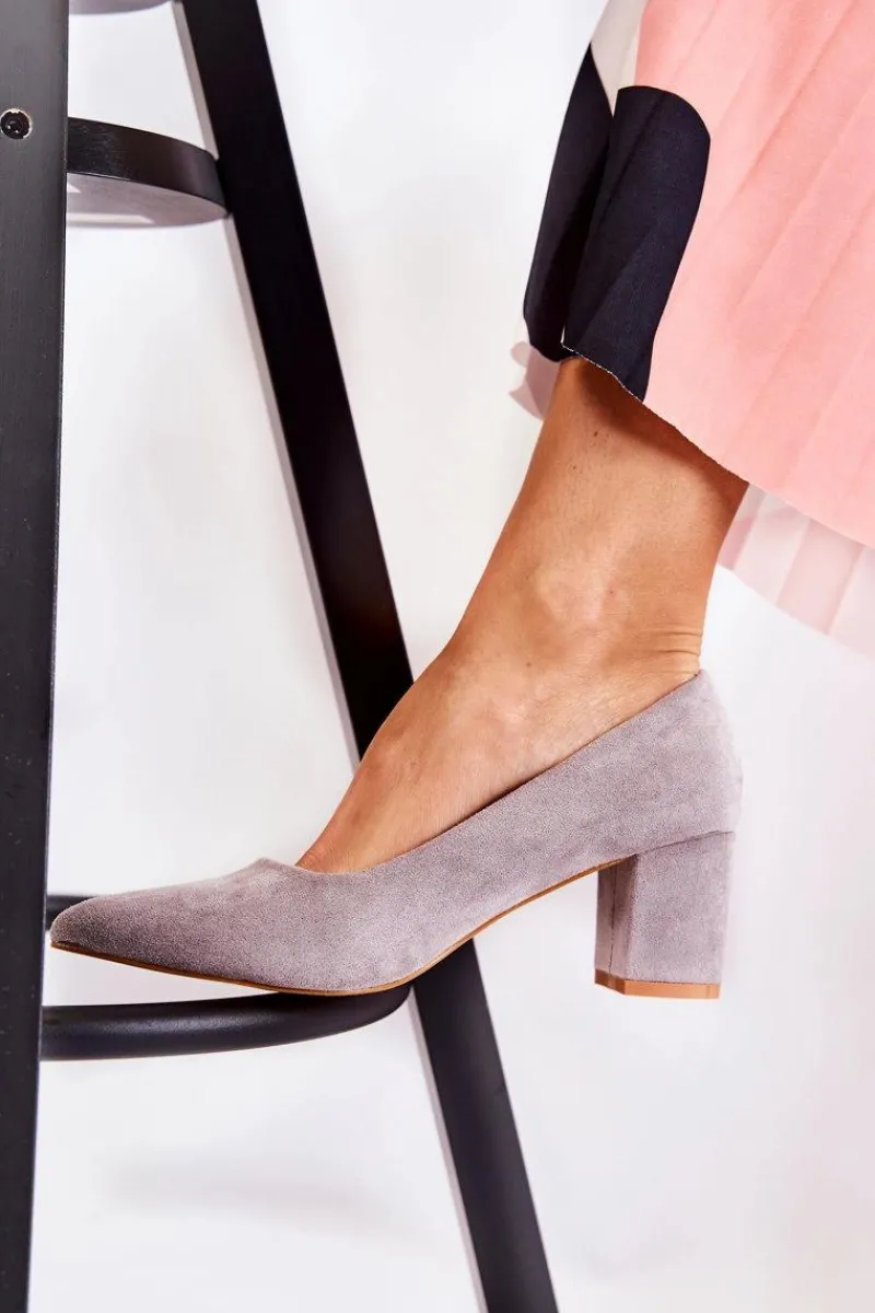 Klasyczne Czółenka Zamszowe Na Słupku Szare Lency Damskie Czółenka Zamszowe|Czółenka Na Słupku