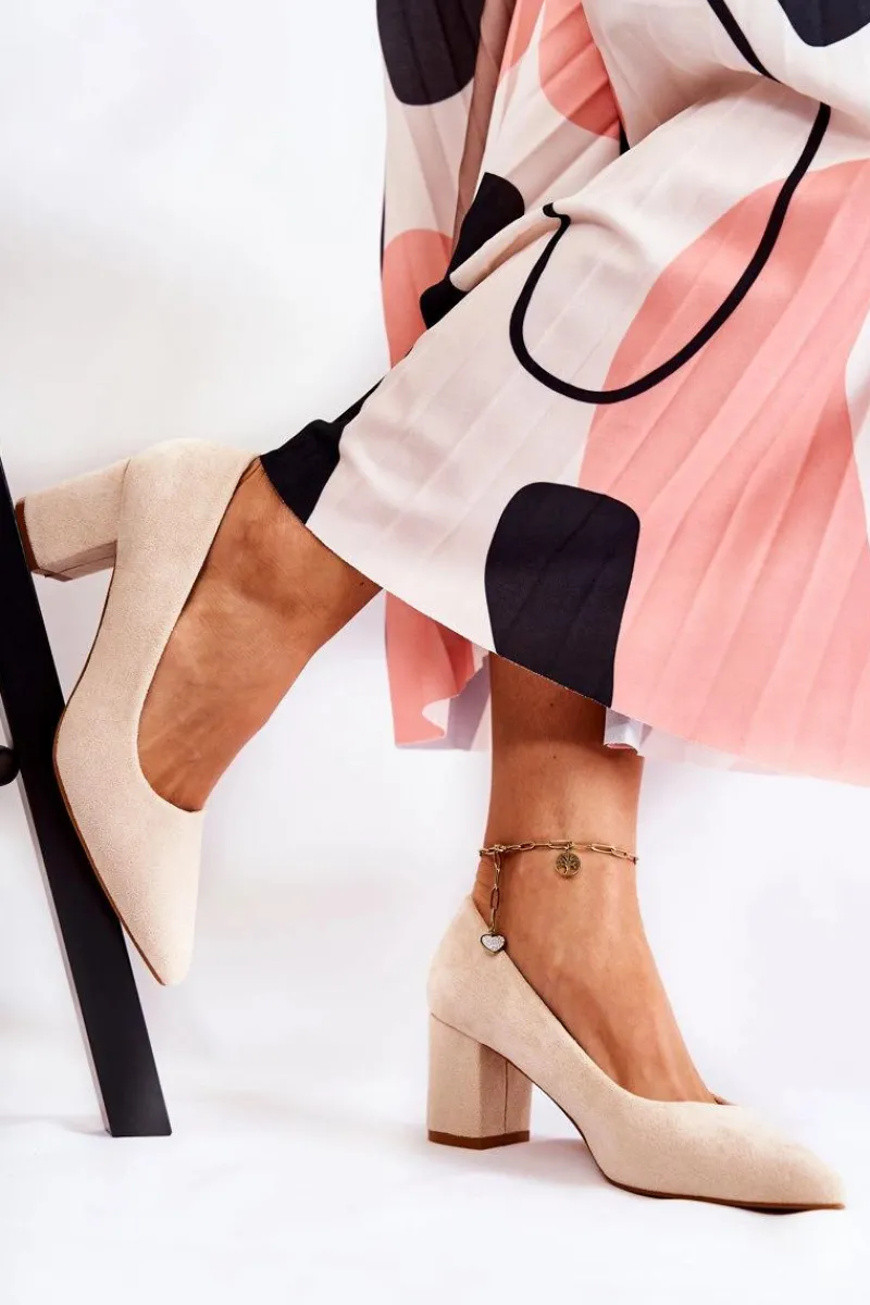 Czółenka Zamszowe|Czółenka Na Słupku>Boto Klasyczne Czółenka Zamszowe Na Słupku Beżowe Lency