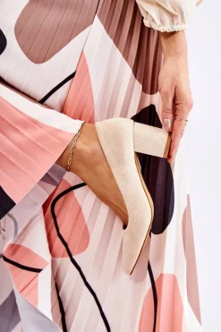 Czółenka Zamszowe|Czółenka Na Słupku>Boto Klasyczne Czółenka Zamszowe Na Słupku Beżowe Lency