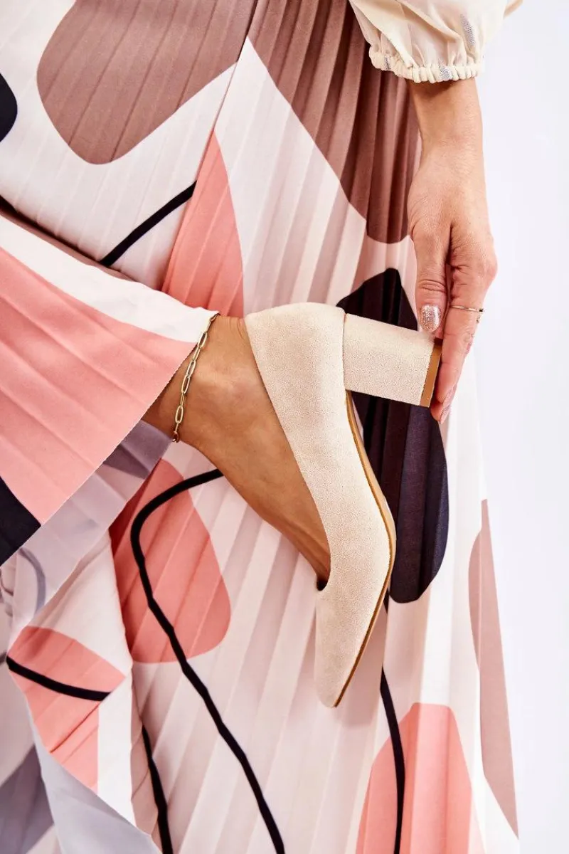 Czółenka Zamszowe|Czółenka Na Słupku>Boto Klasyczne Czółenka Zamszowe Na Słupku Beżowe Lency