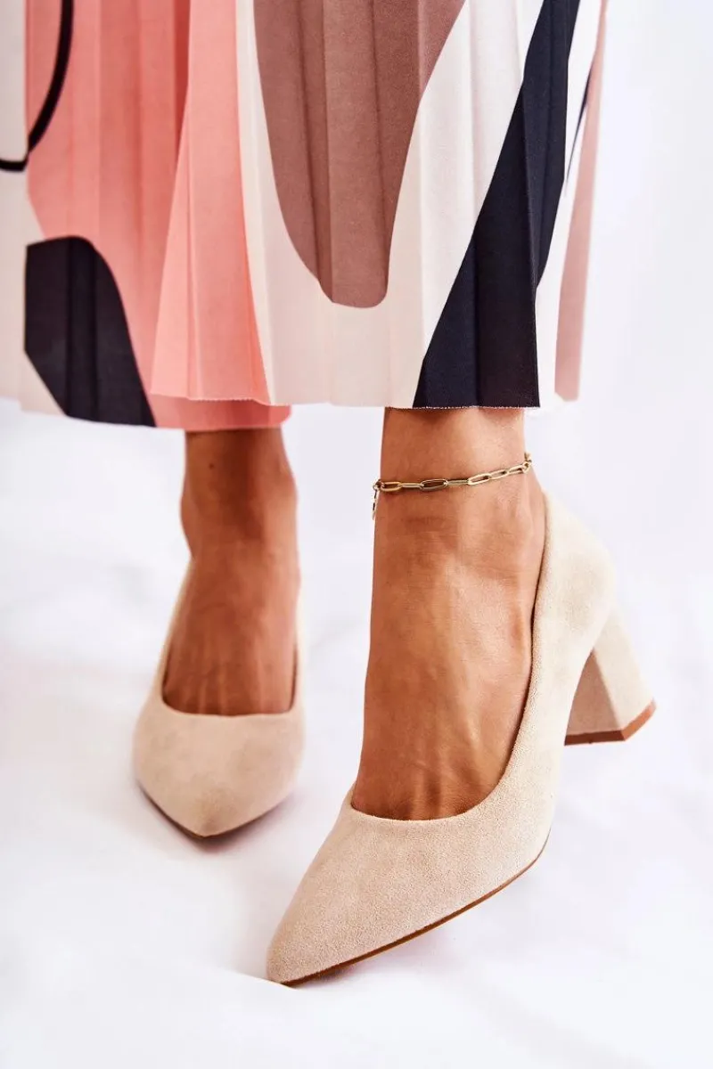 Czółenka Zamszowe|Czółenka Na Słupku>Boto Klasyczne Czółenka Zamszowe Na Słupku Beżowe Lency