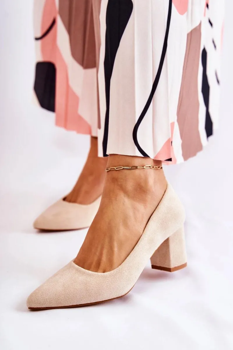 Czółenka Zamszowe|Czółenka Na Słupku>Boto Klasyczne Czółenka Zamszowe Na Słupku Beżowe Lency