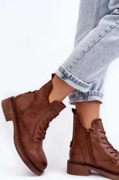 Botki Sznurowane|Brązowe I Beżowe Botki><noscript><img width=