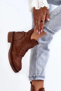 Botki Sznurowane|Brązowe I Beżowe Botki><noscript><img width=