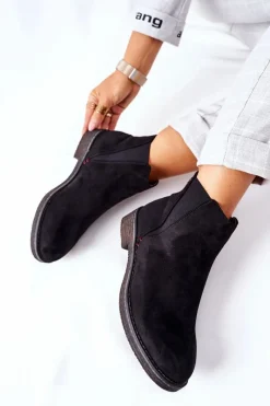 New Klasyczne Damskie Botki Sztyblety Zamszowe Czarne Heather Damskie Czarne Botki|Botki Zimowe Damskie