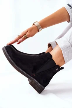 New Klasyczne Damskie Botki Sztyblety Zamszowe Czarne Heather Damskie Czarne Botki|Botki Zimowe Damskie