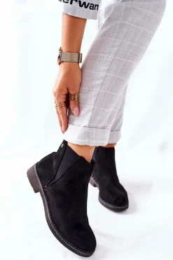 New Klasyczne Damskie Botki Sztyblety Zamszowe Czarne Heather Damskie Czarne Botki|Botki Zimowe Damskie