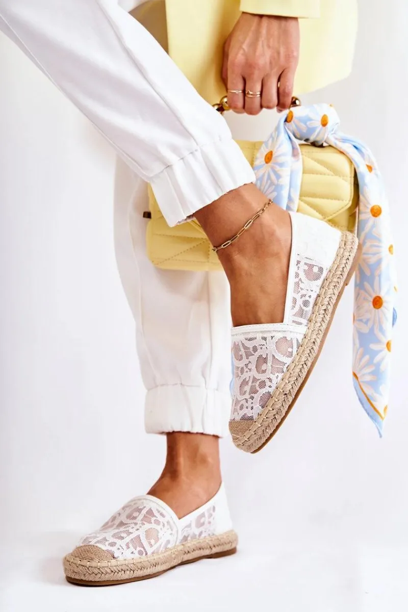 Czarne Espadryle>Damskie buty S.Barski Klasyczne Damskie Espadryle Ażurowe Białe Catris