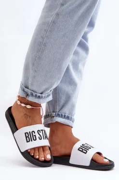 Sale Big Star Shoes Klasyczne Damskie Klapki Big Star MM274713 Biało-Czarne