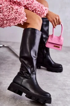 Kozaki Wiosenne|Kozaki Płaskie>Boto Klasyczne Damskie Kozaki Do Kolana Czarne Clarisa