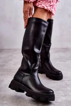 Kozaki Wiosenne|Kozaki Płaskie></noscript>Boto Klasyczne Damskie Kozaki Do Kolana Czarne Clarisa