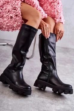 Kozaki Wiosenne|Kozaki Płaskie></noscript>Boto Klasyczne Damskie Kozaki Do Kolana Czarne Clarisa