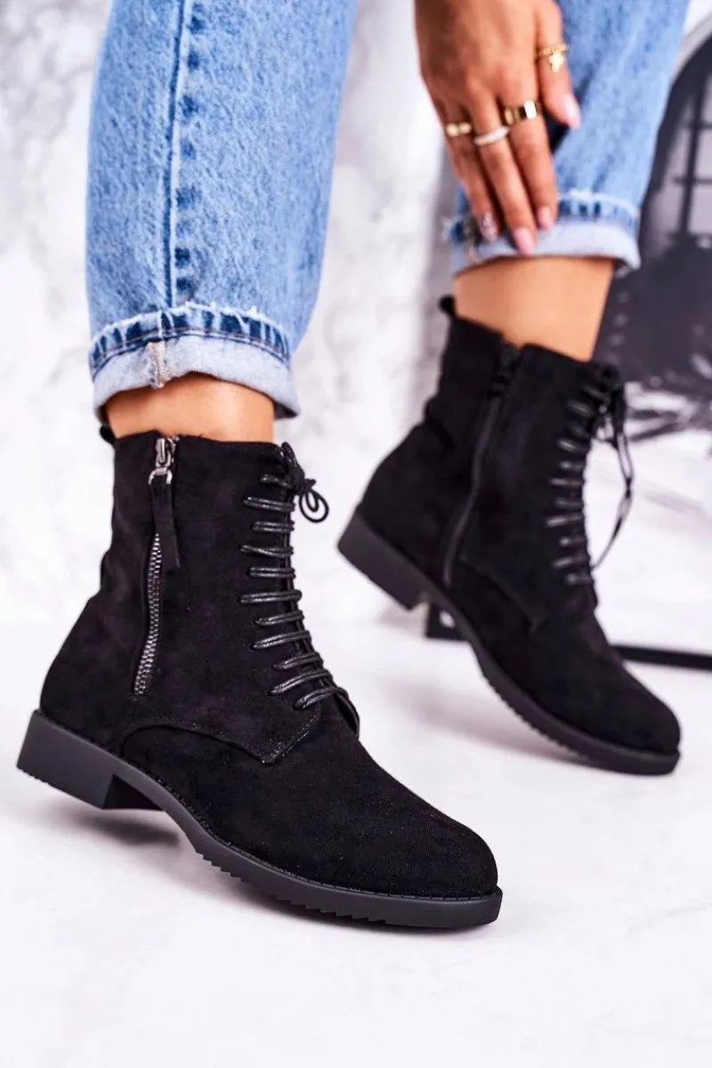 Hot Boto Klasyczne Damskie Ocieplane Botki Zamszowe Czarne Simplicity