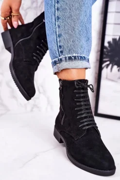 Hot Boto Klasyczne Damskie Ocieplane Botki Zamszowe Czarne Simplicity