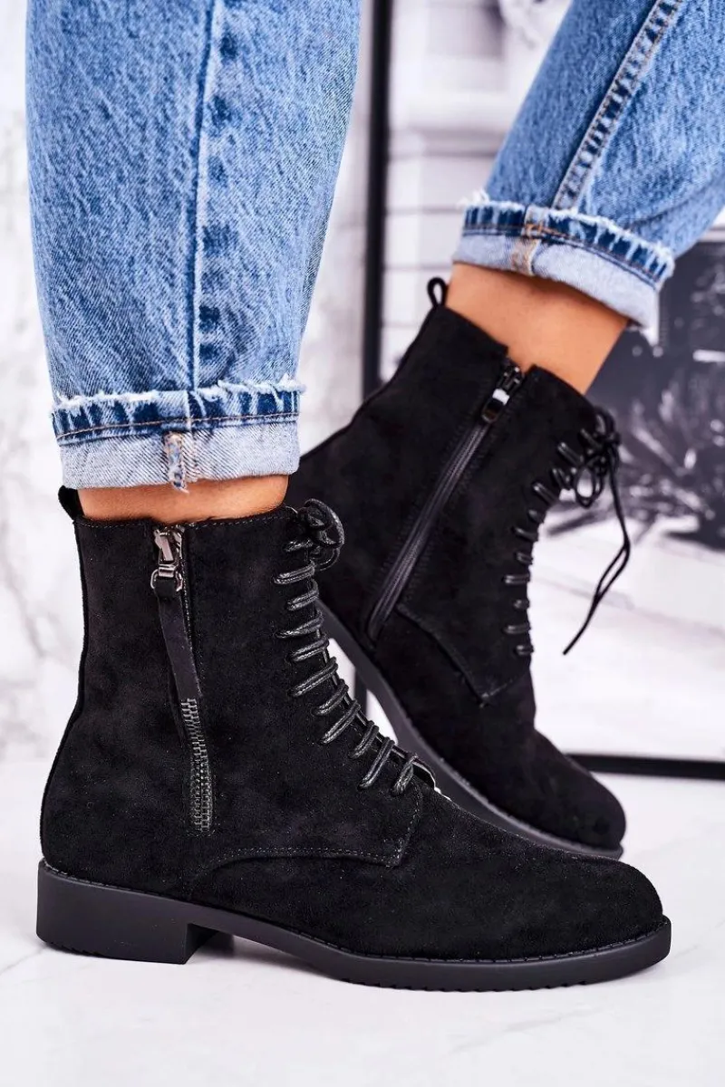 Hot Boto Klasyczne Damskie Ocieplane Botki Zamszowe Czarne Simplicity