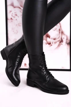 Online Klasyczne Damskie Ocieplane Botki Ozdobny Suwak Czarne Simple Damskie Botki Sznurowane|Czarne Botki