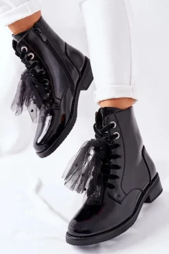 Discount Damskie buty S.Barski Klasyczne Damskie Ocieplane Botki Lakierowane Czarne La Grotta