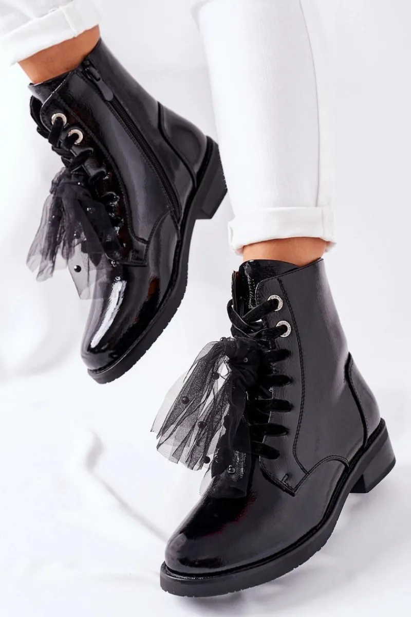 Discount Damskie buty S.Barski Klasyczne Damskie Ocieplane Botki Lakierowane Czarne La Grotta