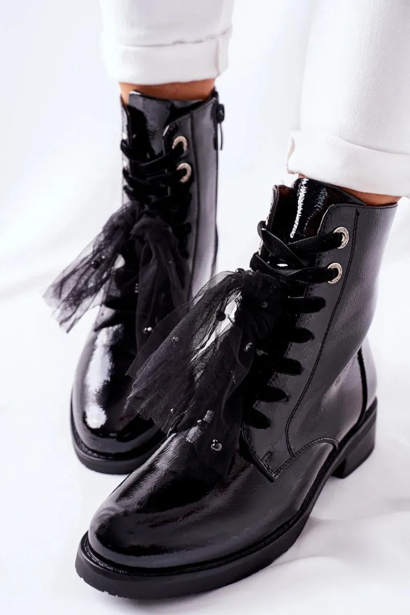 Discount Damskie buty S.Barski Klasyczne Damskie Ocieplane Botki Lakierowane Czarne La Grotta