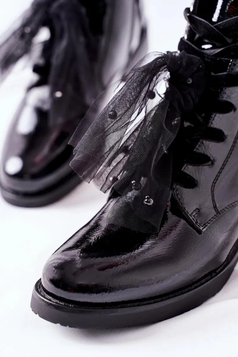 Discount Damskie buty S.Barski Klasyczne Damskie Ocieplane Botki Lakierowane Czarne La Grotta