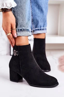 Best Boto Klasyczne Damskie Ocieplane Botki Na Słupku Czarne Success