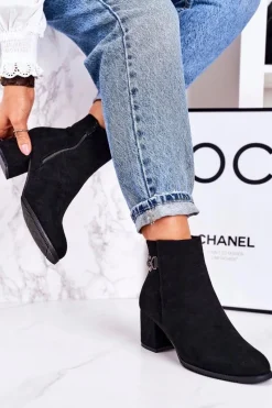 Best Boto Klasyczne Damskie Ocieplane Botki Na Słupku Czarne Success