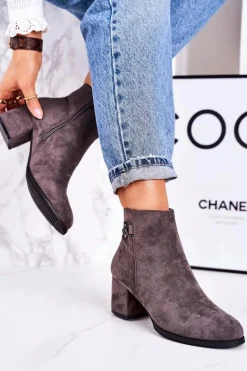 Discount Klasyczne Damskie Ocieplane Botki Na Słupku Szare Success Damskie Botki Na Słupku|Czarne Botki