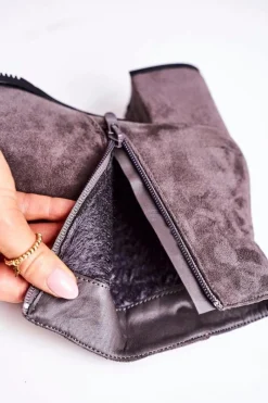 Discount Klasyczne Damskie Ocieplane Botki Na Słupku Szare Success Damskie Botki Na Słupku|Czarne Botki