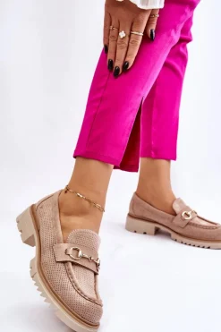 Boto Klasyczne Damskie Półbuty Mokasyny Beżowe Kolton