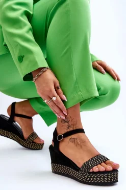 Clearance Boto Klasyczne Damskie Sandały Na Koturnie Czarne Malmo