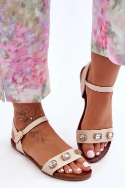 Clearance Damskie buty S.Barski Klasyczne Damskie Sandały Z Ozdobami S.Barski SS27-79 Beżowe