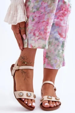 Clearance Damskie buty S.Barski Klasyczne Damskie Sandały Z Ozdobami S.Barski SS27-79 Beżowe